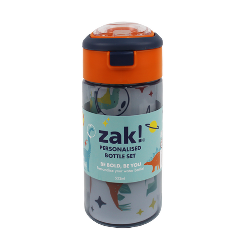 Zak! Personalised Water Bottle with Dinosaur and Space Theme, 532mL