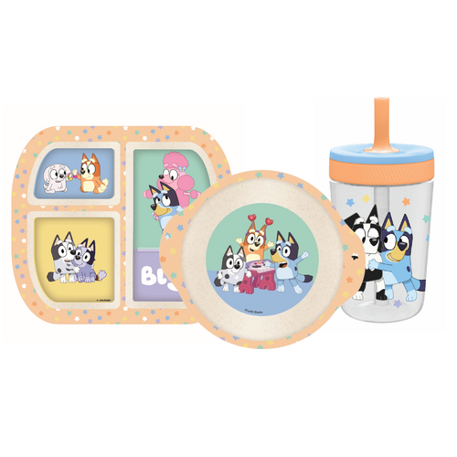 Bluey Bamboo/Melamine Divider Plate, Bowl & Kelso Tumbler Set