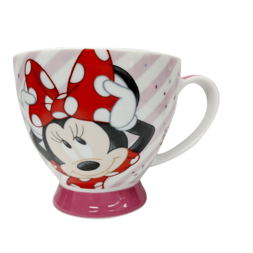 Minnie Mouse Footed Mug - Red Polka Dot Bow, with Pink Stripes